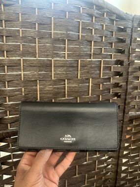 Coach Black Leather Continental Wallet with Silver Logo
